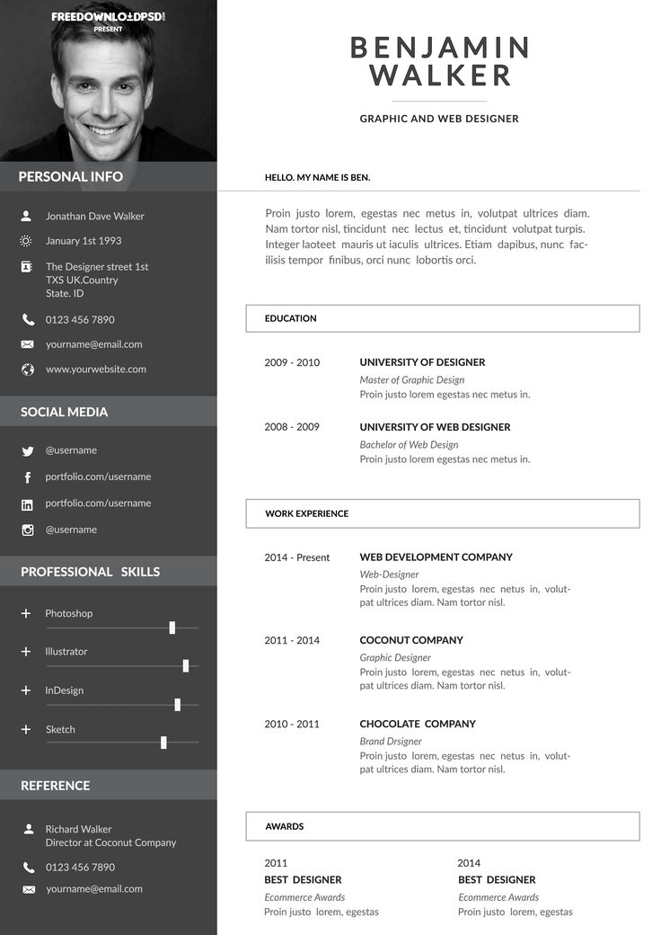 a professional resume template with an image on the front and back cover, in black