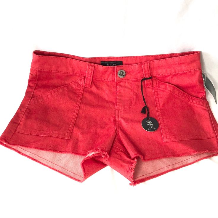 New With Tags, Size 9 Obo. No Trades 1.5 -2 In Inseam Red Cotton Bottoms With Built-in Shorts, Red Shorts With Pockets For Summer, Trendy Red Cotton Shorts, Spring Red Cotton Shorts, Red Jean Shorts With Pockets For Spring, Trendy Red Cotton Jean Shorts, Red Cotton Summer Shorts, Red Cotton Shorts For Summer, Red Summer Bottoms With Pockets