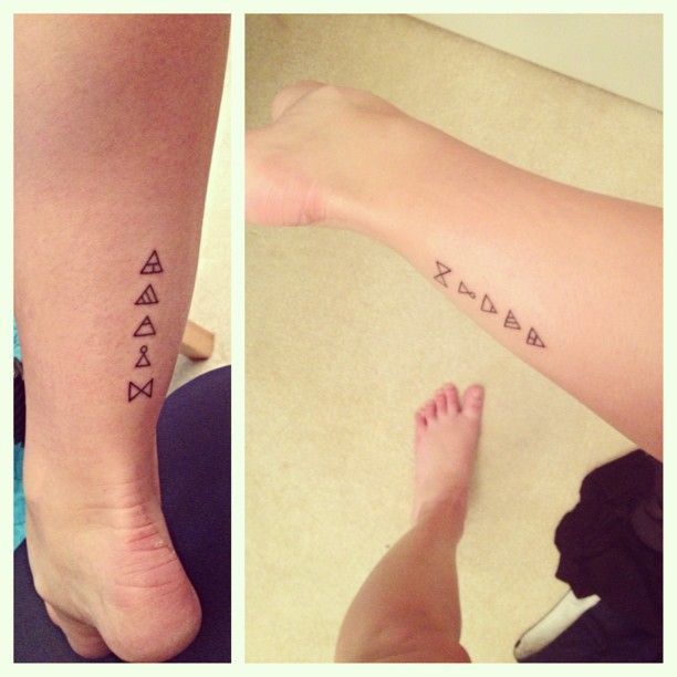 two different pictures of the same person's foot with tattoos on their ankles and feet