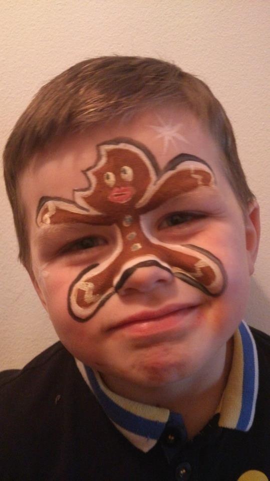 My 1st attempt gingerbread man :) How To Paint A Gingerbread Face, Gingerbread Face Ornaments, Gingerbread Man, Face Painting, Face Paint, Carnival Face Paint, Gingerbread, Carnival