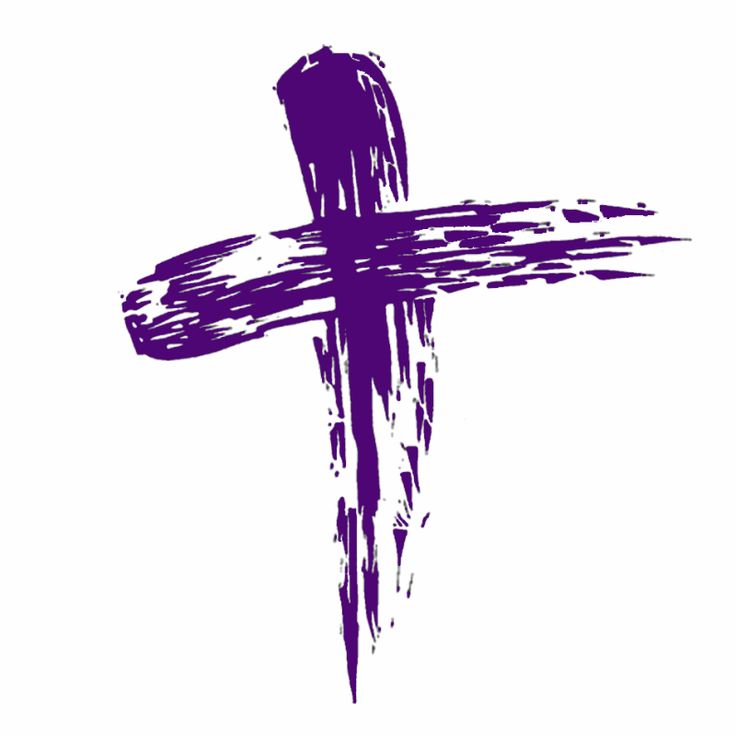 a cross painted in purple on a white background