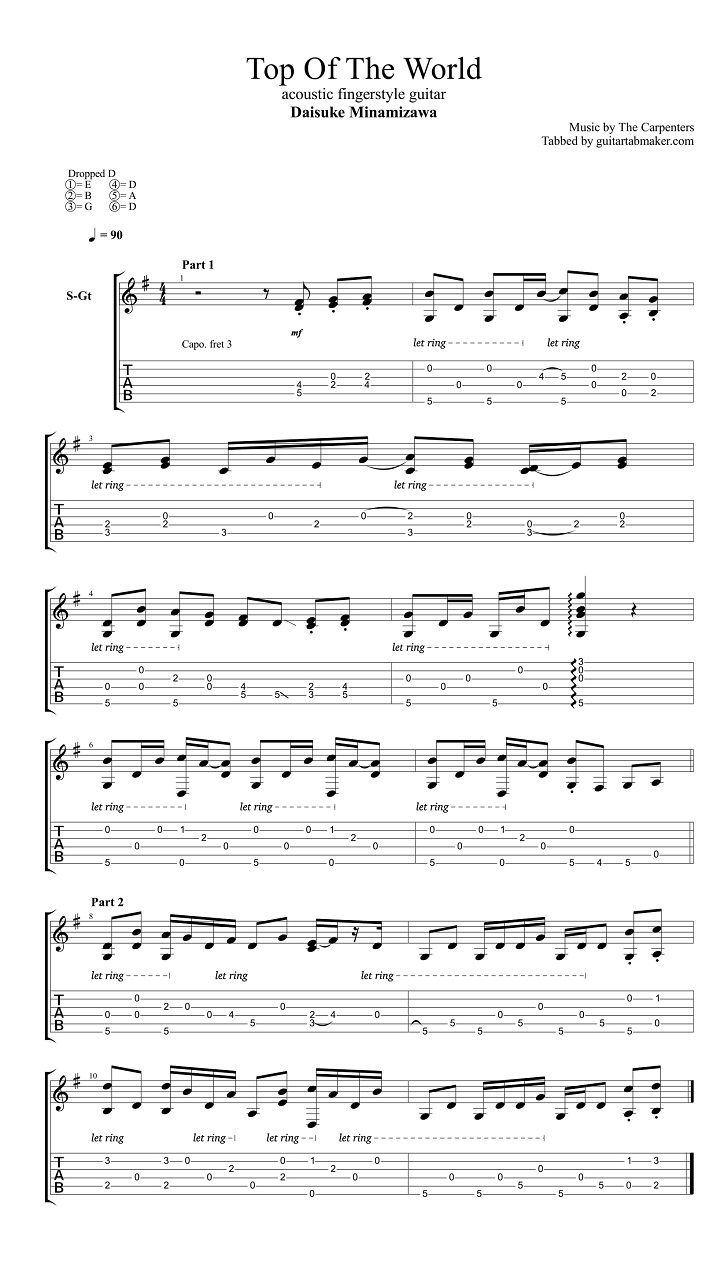 Top Of The World Tab Fingerstyle Guitar Easy Guitar Songs Guitar Tabs