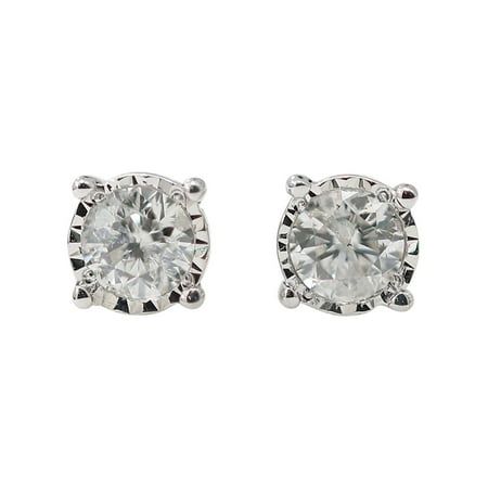 Add a bit of sparkle to her look with these spectacular diamond solitaire stud earrings. Crafted in sterling silver, each earring features a shimmering round diamond artfully set with a miracle plate that makes the diamond appear larger. These stud earrings captivate with 1/2 ct. t.w. of diamonds and a polished shine. An everyday look, these earrings secure comfortably with friction backs. Size: One Size.  Color: White.  Gender: female.  Age Group: adult. Shorts Haircuts, Solitaire Studs, A Miracle, Diamond Stud Earrings, Diamond Stud, Diamond Earrings Studs, Diamond Solitaire, Round Diamond, Short Hair Cuts