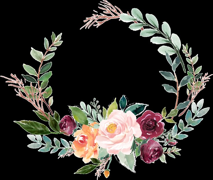 a watercolor wreath with flowers and leaves