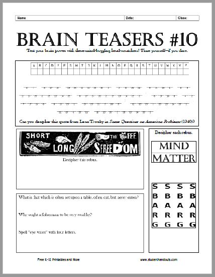 Here is the tenth printable in our brain teasers series. Printable is ...