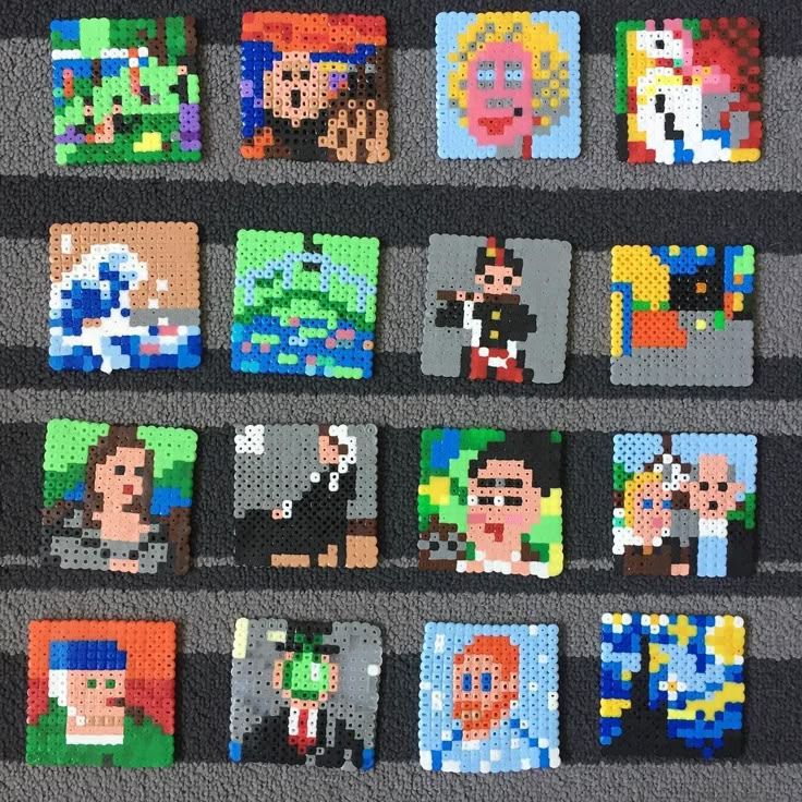 pixel art is displayed on the wall