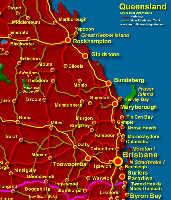 a map of queensland with all the major roads