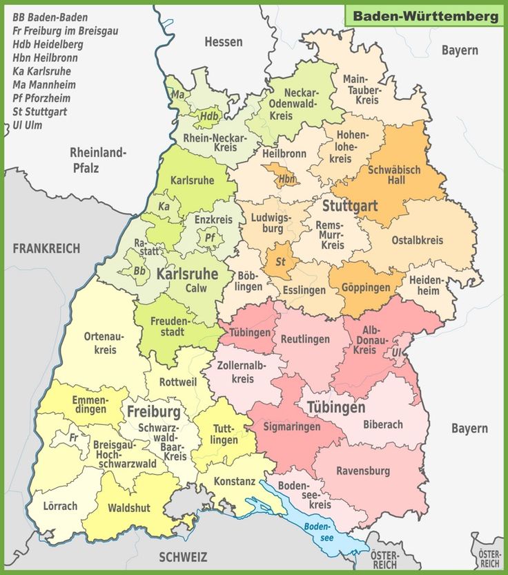 a large map of germany with all the towns and major roads in different colors on it