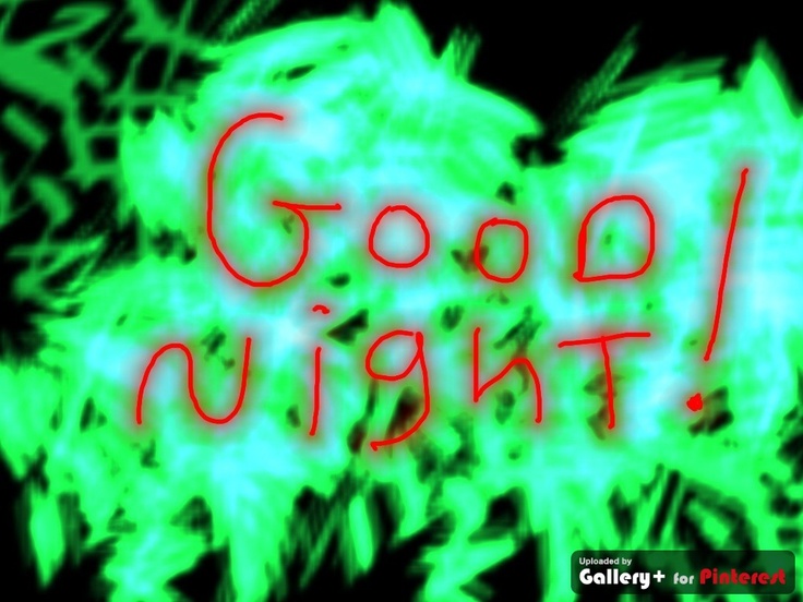 the words good night written in neon green and red on a black background with leaves