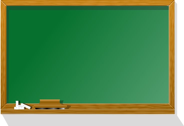 an empty green chalkboard in front of a white background