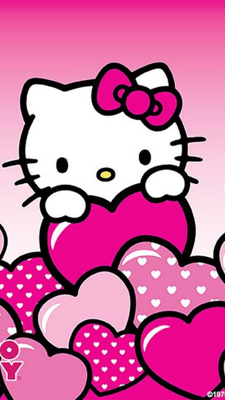 hello kitty valentines day wallpaper with hearts and pink bow on the top, says happy valentine's day