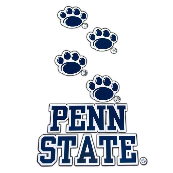 the penn state logo with three paw prints flying in the air, and on top of it