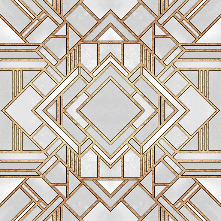 an art deco design with gold lines and squares on a white background canvas wall art print