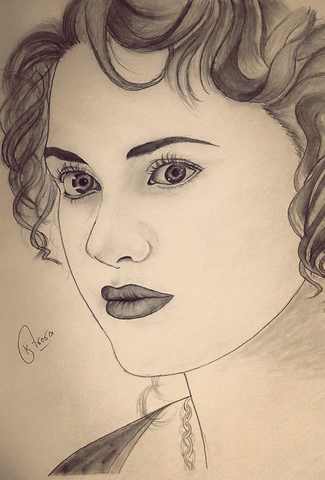 a pencil drawing of a woman with curly hair