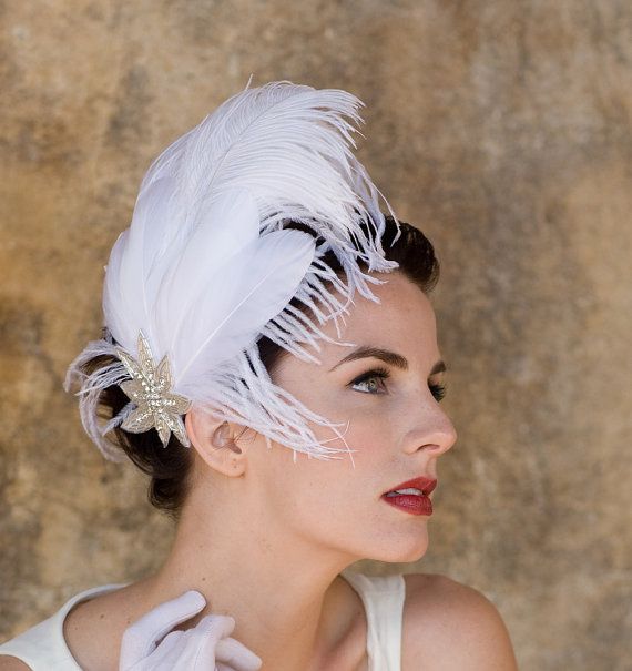 Unique Bridal Head Piece Feather Fascinator by BatcakesCouture, $129.95 White Vintage Headpiece For Formal Occasions, White Vintage Headpieces For Formal Occasions, Vintage White Wedding Costume Hats And Headpieces, White Vintage Wedding Costume Hats And Headpieces, Vintage White Costume Hats And Headpieces For Wedding, Vintage White Costume Hats For Wedding, Vintage White Formal Headpieces, Vintage White Fascinator For Evening, Vintage White Headpieces For Evening