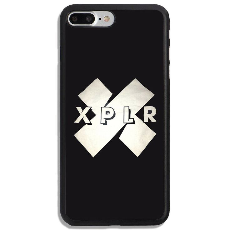 an iphone case with the logo for xpplr in white and black on it