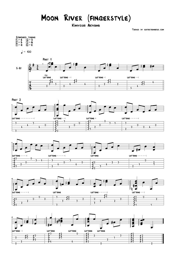 Moon River Fingerstyle Guitar Tab Pdf Guitar Sheet Music Guitar Pro Tab Download Guitar Tabs Guitar Sheet Music Fingerstyle Guitar