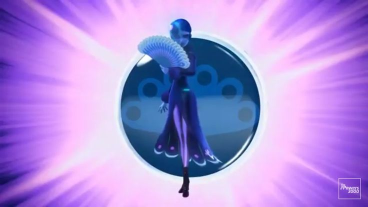 the animated character is standing in front of purple light