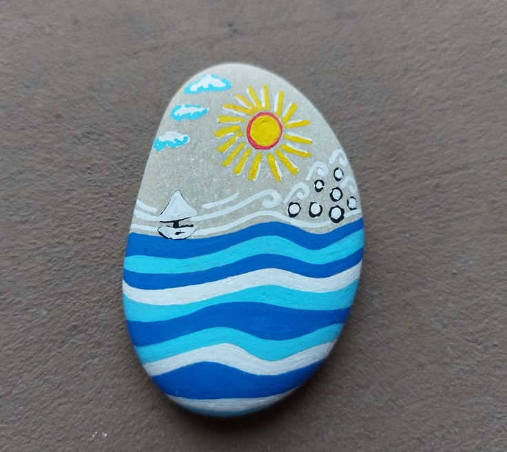 Stone Art, Painted Stone, Sea, Sun and Sailboat - Etsy | Stone art ...