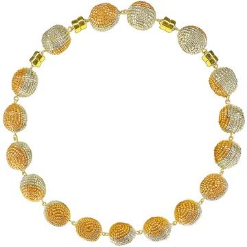 COLOR: SILVER / GOLD SIZE: 39 cm / 15.3 inWEIGHT: 75 gr / 2.6 oz CLOSURE: Mag-Lok Magnetic ClaspsMATERIALS: Glass Beads, resin, clasp and wire 24kts gold filled. Our jewelry is hand-creafted with the utmost care and a slight variation may exist between pieces. Our metallic parts are composed of 24kt gold plated bronze Luxury Gold Beaded Necklace For Party, Gold Choker With Round Beads, Gold Single Strand Beaded Necklace For Party, Gold Choker With Round Beads For Parties, Gold Beaded Necklace For Formal Occasions, Gold Beaded Round Choker, Luxury Gold Beaded Necklaces With Beaded Chain, Gold Choker With 17 Jewels, Gold Party Choker With Lobster Clasp