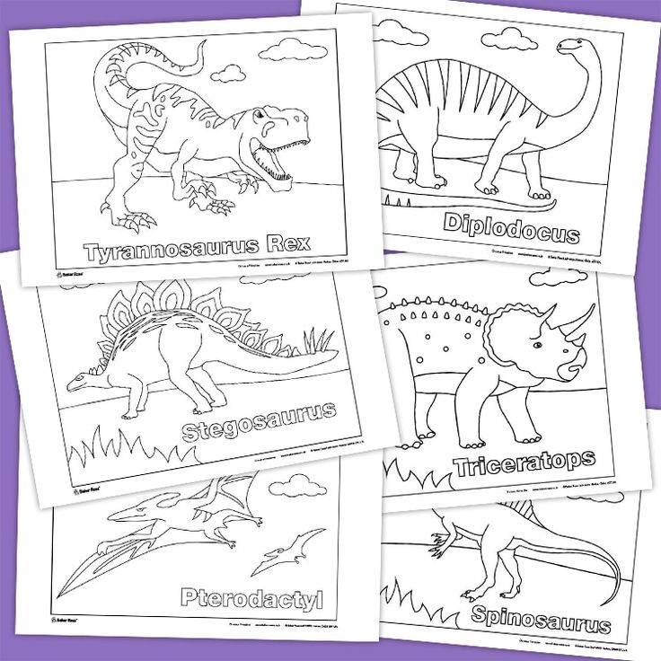 four dinosaur coloring pages for kids to color