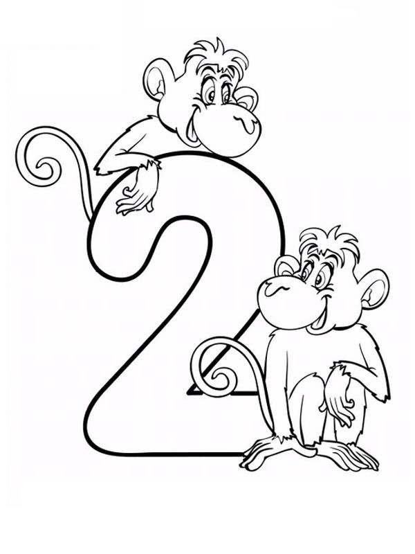 the number two with monkeys coloring pages