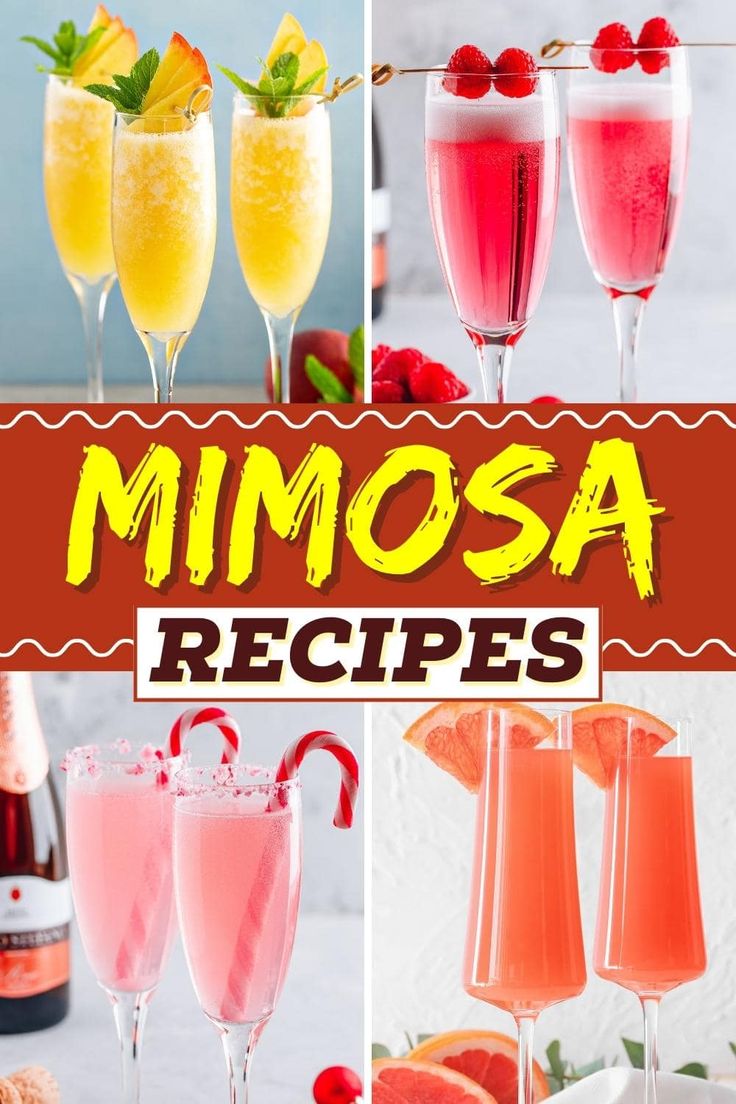 several different types of drinks with the words mimosa recipes