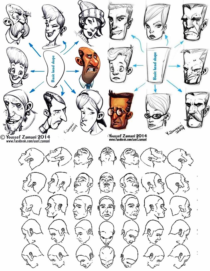 an image of various facial expressions and head shapes for the character's avatars