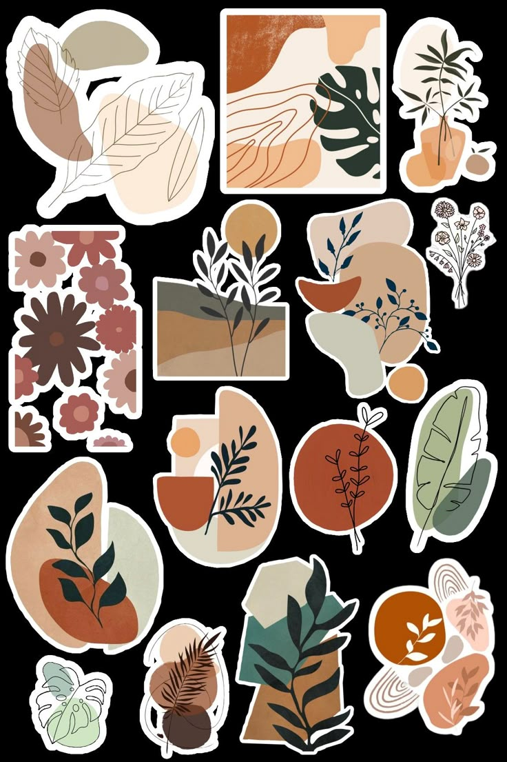 various stickers with flowers and leaves on them