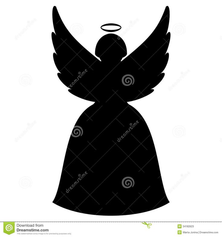 an angel silhouette with wings and halos in black on a white background stock photo