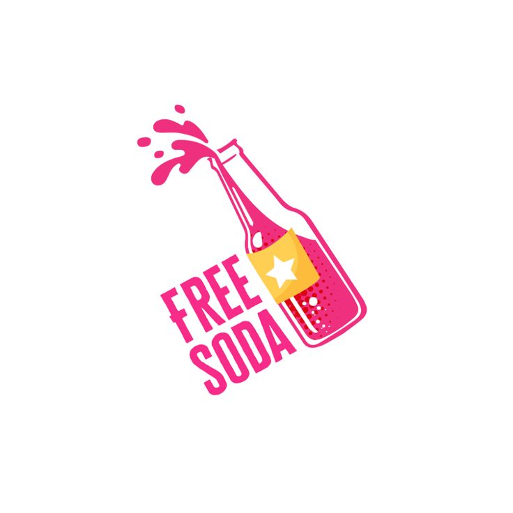 a bottle with liquid pouring out of it and the words free soda above it that says,