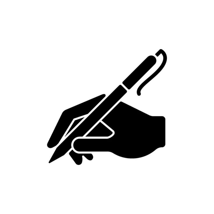 a hand holding a pen and writing with a paper clipping in it's palm