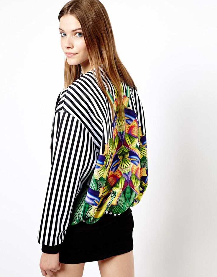 Monki Stripe Bomber Jacket Latest Clothes, Flower Print, New Outfits, Varsity Jacket, What To Wear, Latest Fashion, Work Wear, Bomber Jacket, Latest Trends