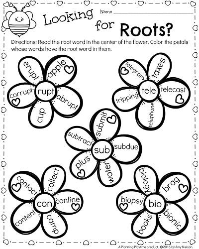 flowers with words that spell out what to do in the poem, looking for roots