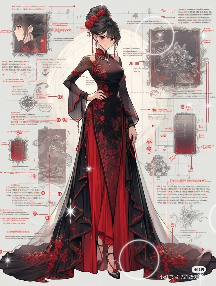 Spider Lily Dress, Chinese Goth, Female Outfit Design, Vtuber Outfits, Fantasy Sketches, Harajuku Accessories, Dresses Drawing, Chinese Fancy Dress, Royalty Dress