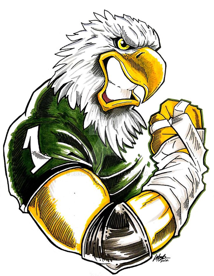 an eagle wearing a helmet and holding a soccer ball in his hand with the words football written on it