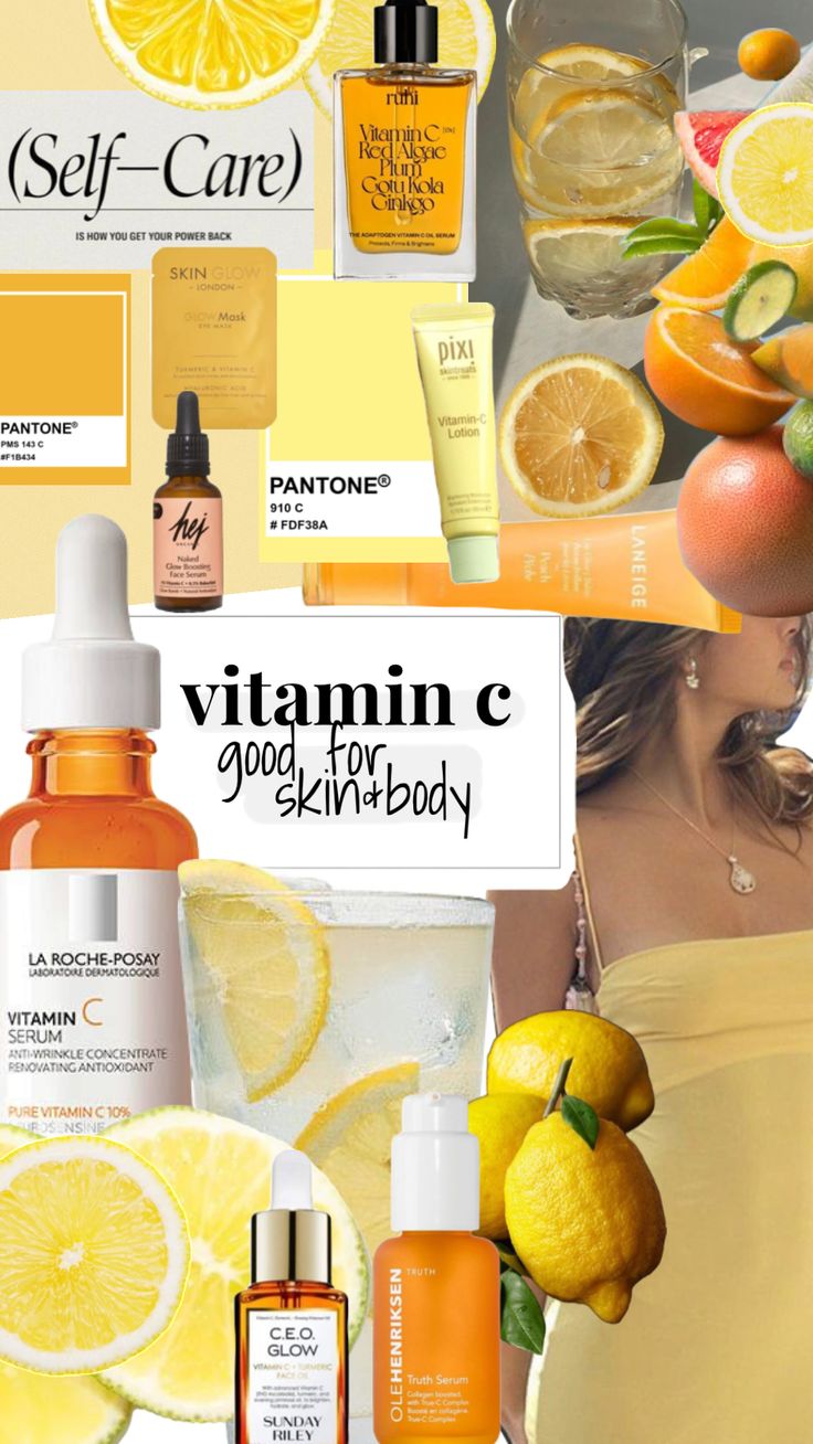 Vitamin C Aesthetic, Skincare Shuffles, Vitamin C Drinks, Girl Self Care, Yellow Pantone, Summer Skincare Routine, Preppy Inspo, That Girl, Aesthetics Art