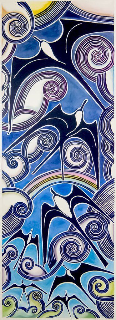 an abstract painting with swirls and waves