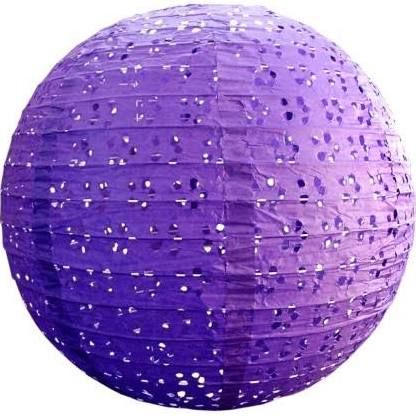 a purple paper ball with white dots on the top and bottom, sitting in front of a white background