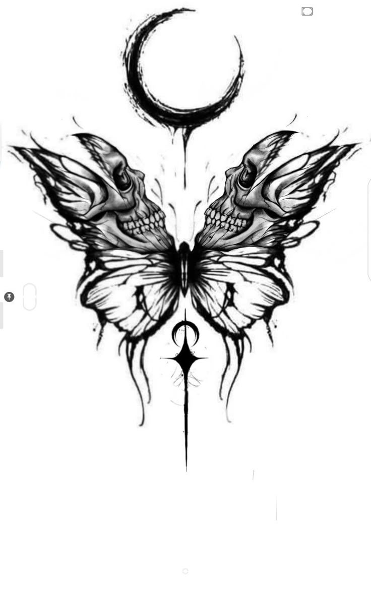 a black and white drawing of a butterfly with a crescent on it's back