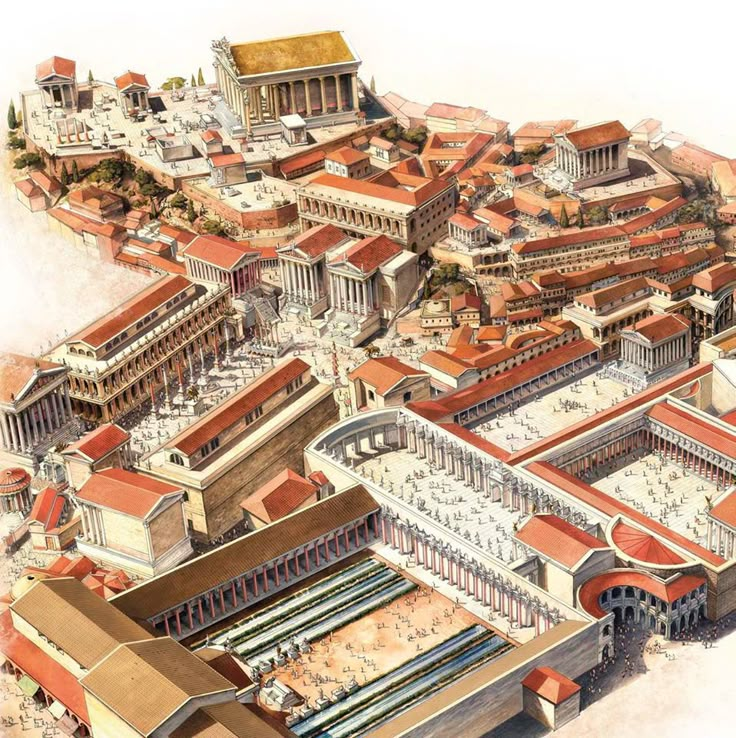 an artist's rendering of the ancient city of rome