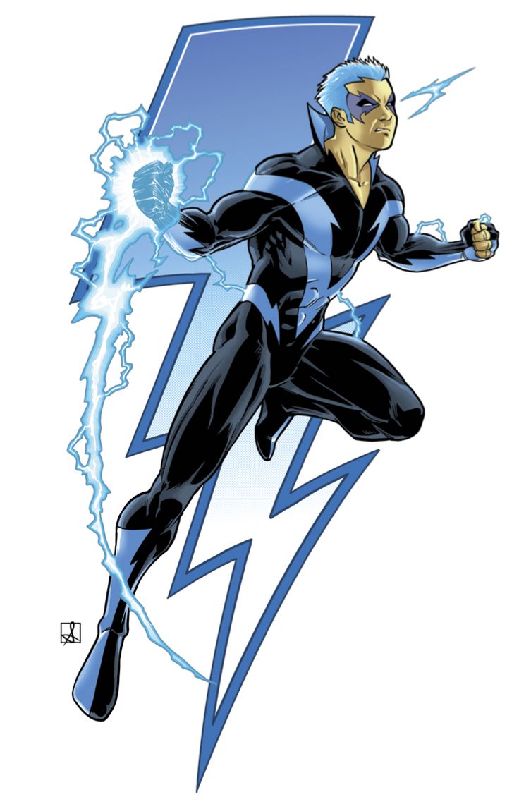 an image of a man in the air with lightning coming out of his chest and head