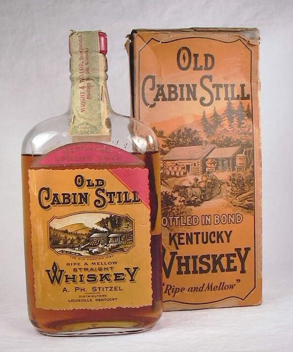 an old cabin still whiskey bottle and box on a white background with the label removed