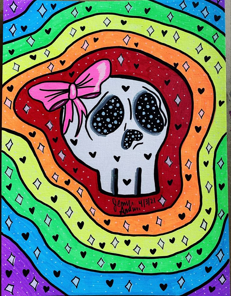 Trippy skull 💀💖 in 2023 | Diy canvas art painting, Diy canvas art ...