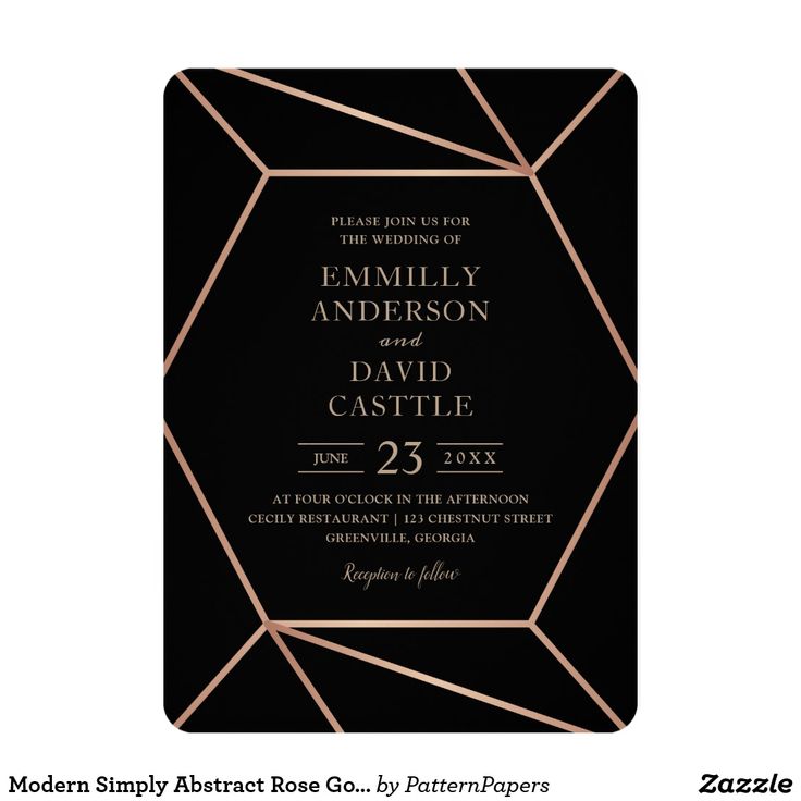 Modern Simply Abstract Rose Gold & Black Invitation