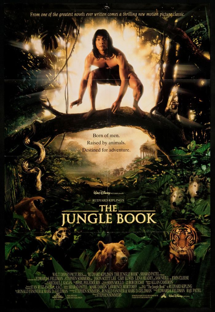 the jungle book movie poster with an image of a woman sitting on a tree branch