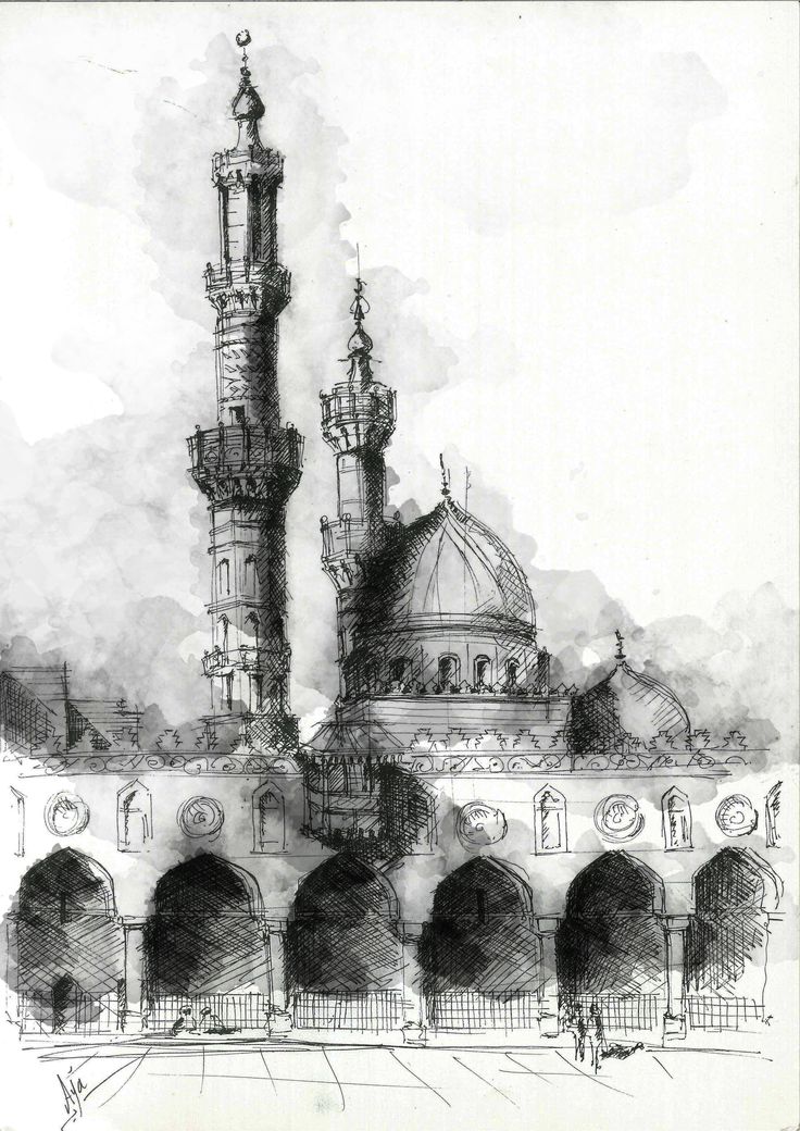 this is an ink drawing of a mosque