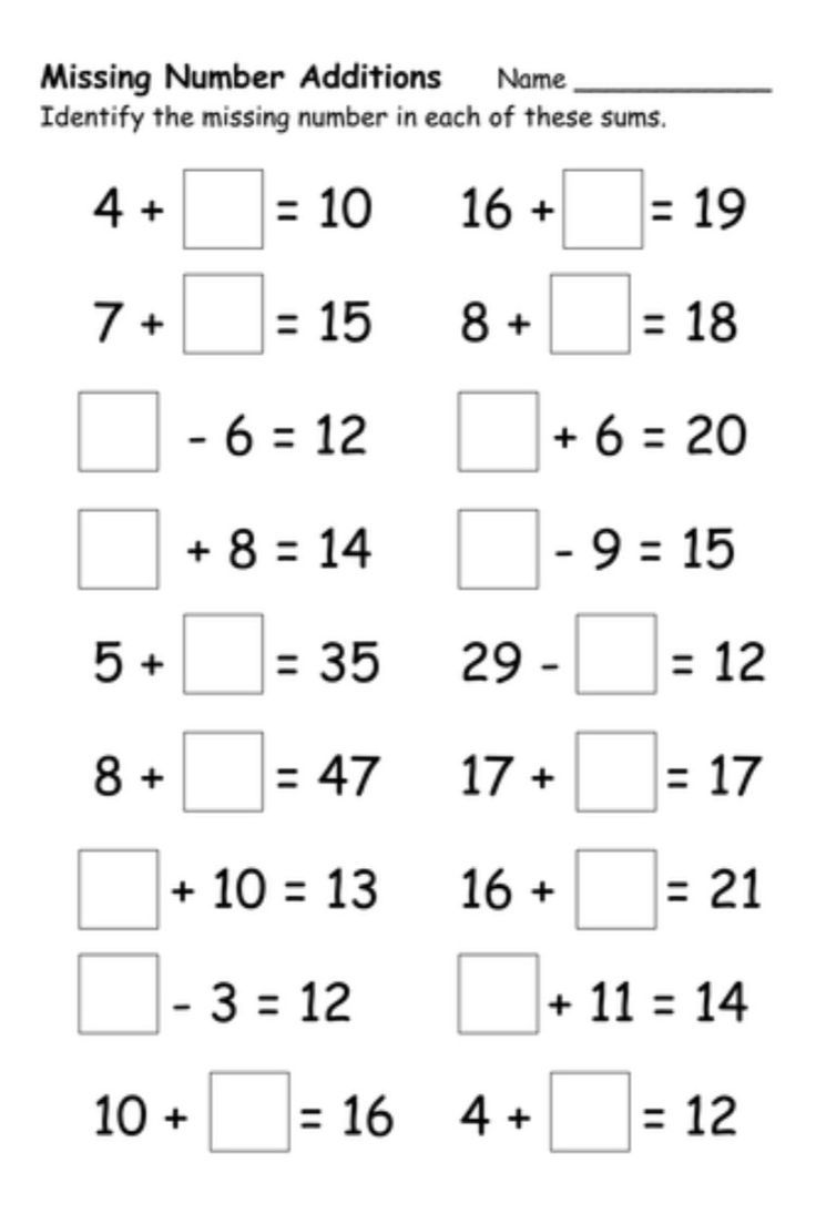 Addition with Missing Numbers Worksheets | Math worksheets, Math ...