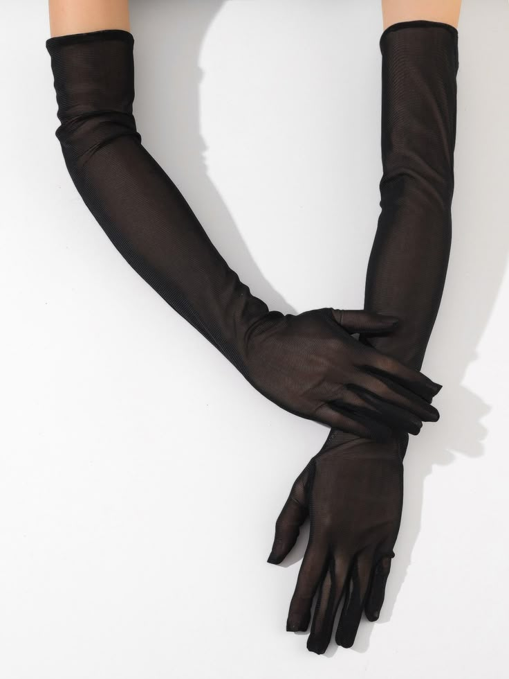 Black  Collar  Fabric Plain Full Finger Gloves Embellished   Women Accessories Elegant Black Gloves, Black Hand Gloves, Black Long Gloves Aesthetic, White Dress Gloves, Black Gloves Fingerless, Black Hand Gloves Fingerless, Winter Ball Dresses, Long Black Leather Fingerless Gloves, Long Black Gloves