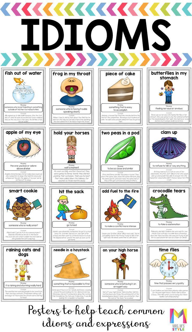 the idioms poster with pictures of different things to see in each one's hand